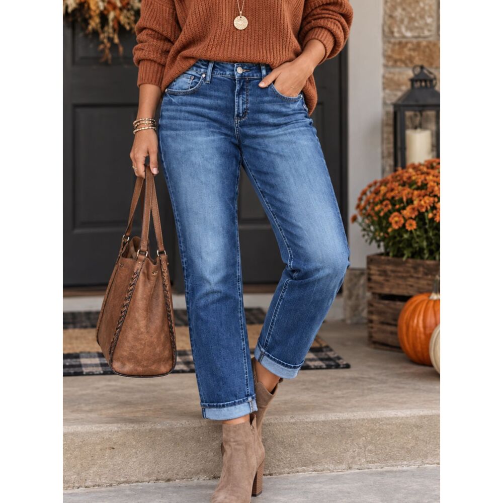 Silver Jeans Co Boyfriend Jeans W31 L29 Medium Wash Mid Rise Stretch Denim